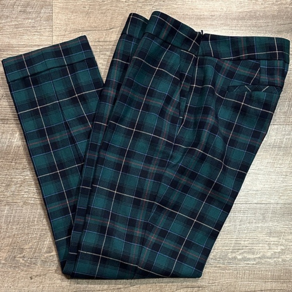 Talbots Green/Navy Plaid Heritage wool trouser Pants with pockets size 4P